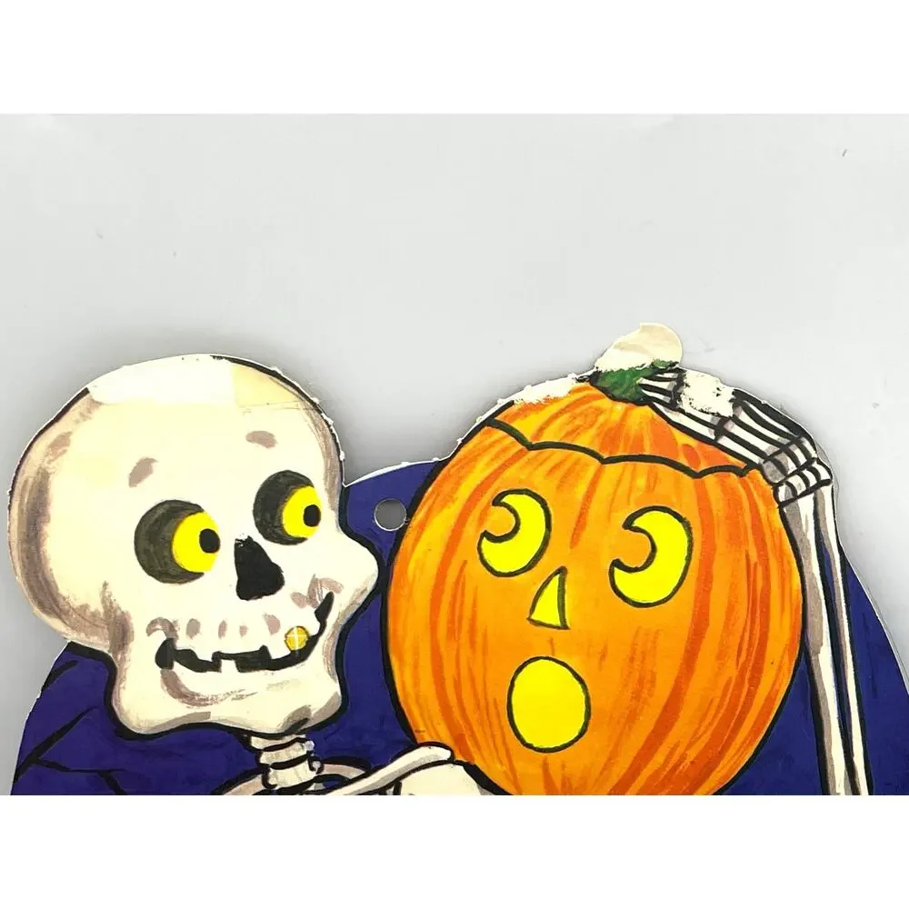 Vintage USA Halloween Die Cut Skeleton Decoration Double Sided 13.5